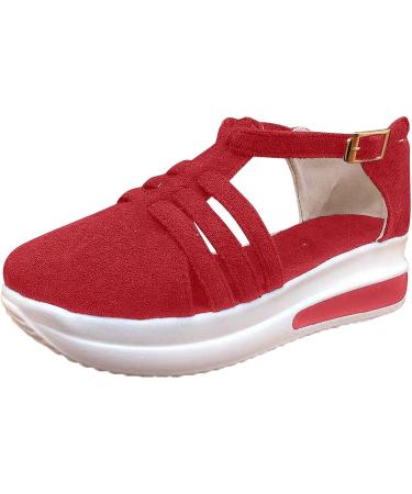 Foldap Women's Dressy Platform Espadrille Wedge Sandals - Red (Size 6.5-7) | 2023 Vacation Beach Shoes - Buy Online on SooperMarket.com