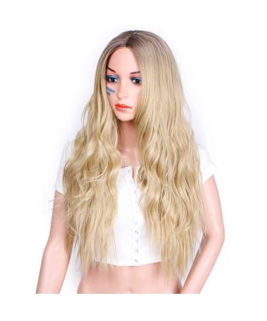 SHIYID Long Wavy Platinum Blonde Wig Synthetic Wigs For Women Blonde Color Glueless Hair