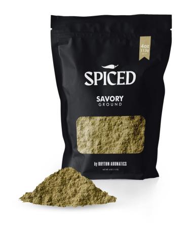 SPICED Ground Savory, 4 Oz of Ground Savory Leaves in Closable Bag for Cooking, Great for Meat, Vegetables, Sauce, Marinade and Salad Dressing