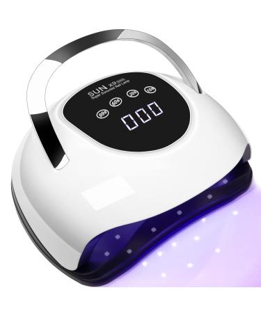 LED UV Lamps for Gel Nails 220W UV Nail Lamp Professional Faster UV Nail Dryer with 4 Timers Touch Screen Automatic Sensor Portable Handle Nail Art Light Tools for Curing Gel Nail Polish(White) White-black