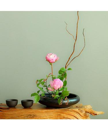 CRAFFANCY Deep Round Ceramic Ikebana Flower Vase with 5cm Kenzan Flower Frog - Black Spotted | Flower Arrangement Supplies for Home Decoration - Buy Online on SooperMarket.com