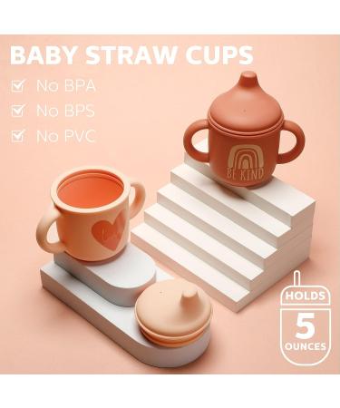 2 Pcs Silicone Sippy Cup Training Cup for Baby 6 Months+ - Spill Proof Sippy Cups for Toddlers - Easy Grip 5 oz - Cute Style - Light & Dark Orange - Buy Online on SooperMarket.com
