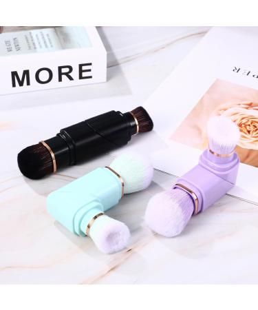 Vtrem Retractable Travel Makeup Brush Set - Kabuki Double-Ended Foundation & Blush Brushes in Blue Black Purple | Mini Compact Face Brush for Flawless Powder & Highlighter - Buy Online on SooperMarket.com