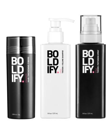 Boldify Thickening Spray + Hair Fiber (Dark Brown) + Shampoo Thicken Up Bundle: Volume Root Lift Texture for Thinning Hair