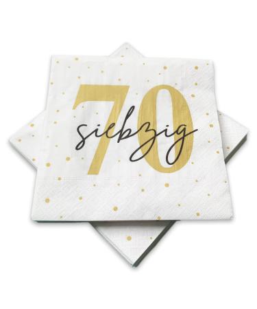 20 napkins for 70th birthday 33x33 cm - white gold black