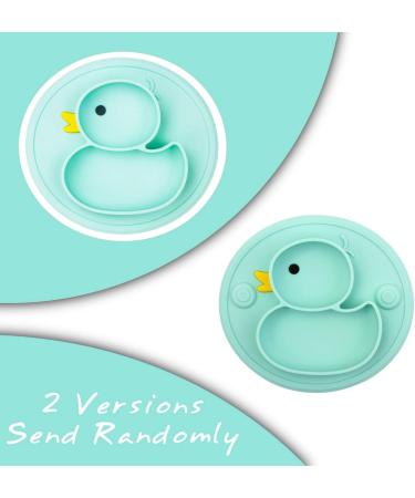 Non-Slip Baby Suction Plate | BPA-Free & FDA Approved | Dishwasher & Microwave Safe | Cyan/Rose Duck Design - Buy Online on SooperMarket.com