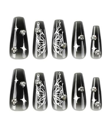 Ruarby False Nails Full Cover Nail Tips Butterfly Press On Nails French Tip False Nails Stick on Nails DIY Manicures Supplis