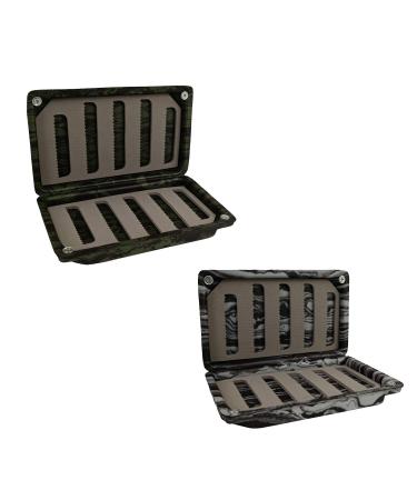 Aventik 2 PC Fly Box Float Tackle Box Slit EVAFoam Fly Fishing Tackle Boxes Fishing Storage 6X3.48X1.2inch Camo green+Camo black -2pc pack