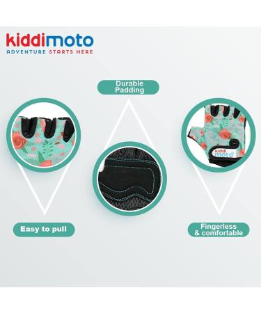 KIDDIMOTO Children's Fingerless Cycling Gloves for Boys & Girls - Floral Design - Size M (4-8 Years) - Perfect Kids Bike Gloves - Buy Online on SooperMarket.com