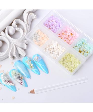 BAIYIYI 3D Flower Nail Charms & Caviar Beads Set - DIY Nail Decoration Kit with Pickup Pencil, 6 Colors - Acrylic Resin Flowers & Metal Ball Beads for Nail Art - Buy Online on SooperMarket.com