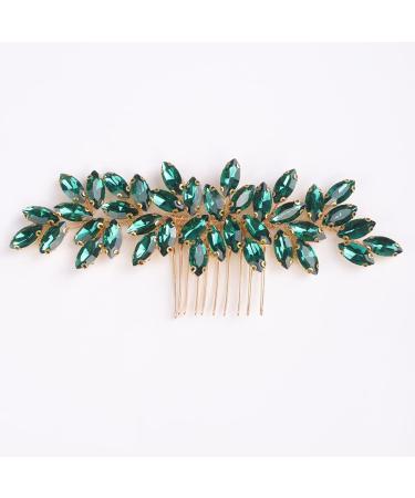 Chargances Bride Green Crystal Hair Comb Wedding Rhinestone Comb Fashion Handmade Hair Accessory Dainty Head Piece for Women Bridesmaid Girls (Green)