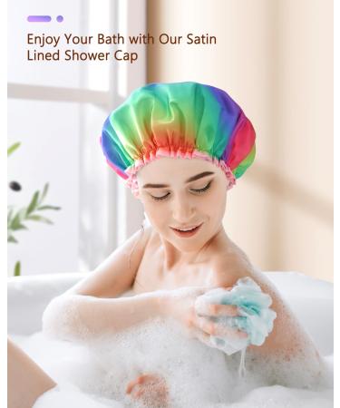 Buy Mikimini XL Shower Hood for Women | Waterproof Double-Lined 2-Pack | Soft & Fashionable Rainbow Design for Long Hair - Buy Online on SooperMarket.com