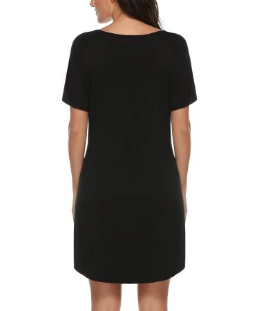 Sykooria Women's Maternity Nightdress - Black S | Nursing Nightgown with Button Down Front, V Neck, and Short Sleeves | Soft and Comfortable Sleep Shirt for Pregnant Women - Buy Online on SooperMarket.com