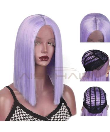 HBINGBING Purple Short Straight Lace Front Wigs for women Synthetic Lace Wigs Middle Part Nature Bob Wigs