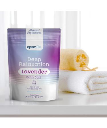 epsmRx Deep Relaxation Bath Salt 15 Oz - Lavender Essential Oil Epsom Salt Bath Soak - 15 Ounce Pack - Buy Online on SooperMarket.com