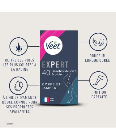 Veet Expert Wax Strips for Body & Legs - Sensitive Skin | Long-Lasting Hair Removal | 40 Pieces Pack - Buy Online on SooperMarket.com