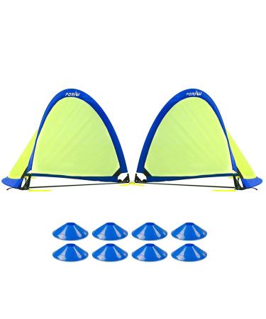 porayhut Pop up Soccer Net Soccer Goal for Kid Easy-up Set of Two Portable 210D Oxford with 8 Field Marker Cones Extra Stakes Fun for Backyard and Soccer Training Net 2.5FT Long Blue Goal Set