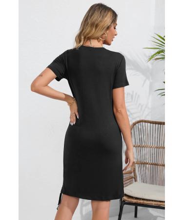 Sosolism 4 in 1 Maternity Nursing Dress - Short Sleeve Side Drawstring, XXL Black - Buy Online on SooperMarket.com