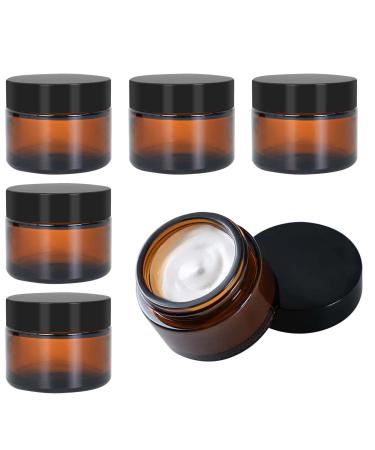 Amber glass empty can 6 pieces Tiegel Cremedose 30ml/50ml brown glass container empty refillable container brown ointment pot for women girls cosmetics creams lotion etheric oils powder (50g)
