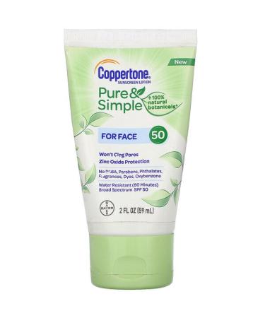 Coppertone Pure & Simple Sunscreen Lotion For Face SPF 50 2 fl oz (59 ml)
