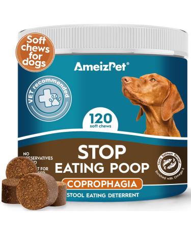 AmeizPet No Poo Treats for Dogs Stop Stool Eating Dog Coprophagia Deterrent For Dog Stop Dog Eating Poop Deterrent Digestive Enzymes 120 Soft Dog Treats 270g (9.5 Oz) Stop Poo Eating Deterrent 120 Treats