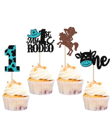 Rsstarxi 24 Pack Cowboy 1st Birthday Cupcake Toppers Cowboy My First Rodeo Birthday Cupcake Toppers Decorations Cowboyl One Cupcake Picks for Baby Shower 1st Birthday Western Party Cake Decorations Design 6 Pink