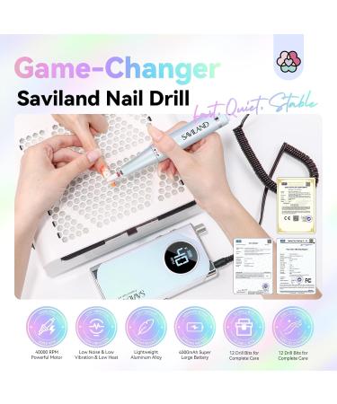 SAVILAND Professional Nail Drill for Acrylic Nails - 40000RPM Rechargeable Electric Nail File with 13 Drill Bits for Manicure & Pedicure - Sky Realm Aurora - Buy Online on SooperMarket.com