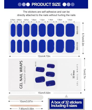 Kalolary 32PCS Cured Gel Nail Polish Strips Adhesive Full Wrap Gel Nail Art Sticker Waterproof Gel Nail Wrap Stickers with Nail File and Stick(UV/LED Lamp Required) (Ultramarine Blue) - Buy Online on SooperMarket.com