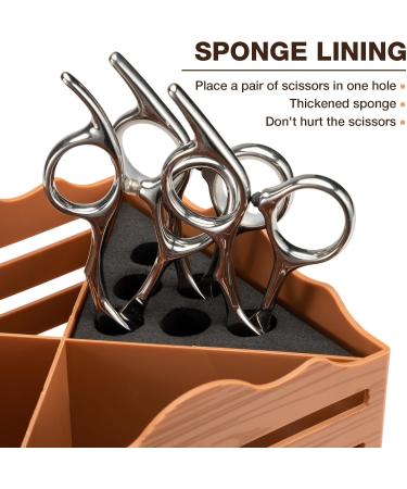 Professional Salon Scissor Shear Holder Box - Brown Wooden Desktop Storage for Hairdressers & Groomers | 4-Grille Sponge Holder with Comber Clips Stand - Buy Online on SooperMarket.com
