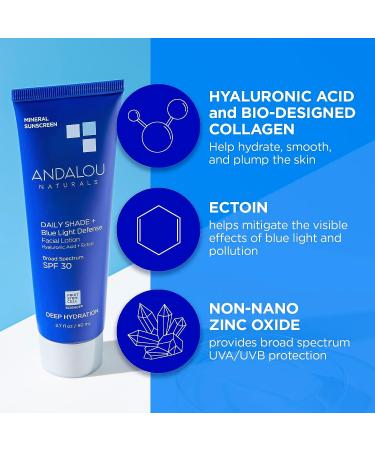 Andalou Naturals SPF 30 Face Sunscreen with Blue Light Defense | Hydrating Mineral Sun Block with Hyaluronic Acid & Zinc Oxide | 2.7 Fl Oz - Buy Online on SooperMarket.com