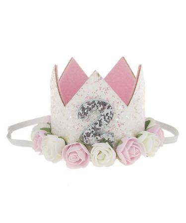 Couxily 2 year birthday baby crown headband baby birthday crown hair band baby birthday tiara girl shiny crown gift sets hair band (fs02)
