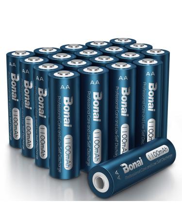 BONAI AA Rechargeable Batteries High Capacity 1100mAh NiMH Battery for Outdoor Solar Lights 1.2V Pre Charged Double-A Batteries (AA 20 Pack) 20 AA Batteries