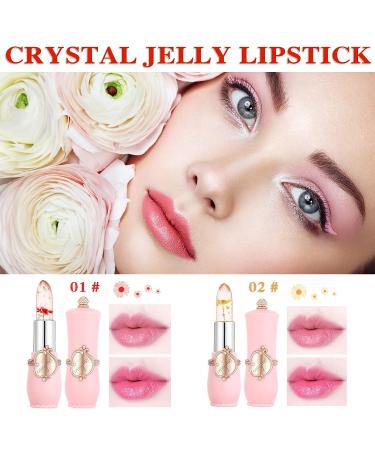Crystal Jelly Flower Lipstick Set Long Lasting Color Changing Lip Balm with Nutritious Formula, Kawaii Makeup Clear Lipstick with Flower Inside - 2PCS - Buy Online on SooperMarket.com
