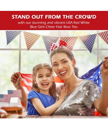 USA Red White Blue Glitter Cheer Hair Bow Ties - America Flag Ribbons with Elastic Tie (Red Wave) - Buy Online on SooperMarket.com