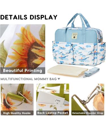 SONARIN Stylish Large Capacity Baby Nappy Changing Tote Bag Waterproof Baby Changing Bag Satchel Messenger Bag Portable Travel Diaper Bag with Shoulder Strap & Changing Mat Whale - Buy Online on SooperMarket.com