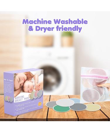 Organic Bamboo Nursing Breast Pads - 14 Pack for Breastfeeding and Maternity | Reusable, Washable, Soft & Natural | Large Nipple Pads for New Moms - Multicolor Set with Laundry Bag - Buy Online on SooperMarket.com