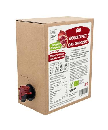 Organic pomegranate direct juice 3 liter box - pomegranate juice made of 100% 30 days of storage pack - vegan juice without added sugar without sweeteners (according to law)