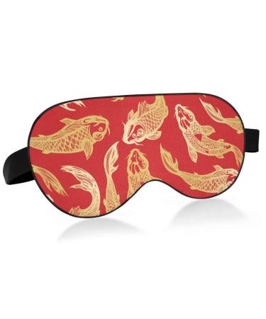 Haskirky Light Blocking Eye Mask Breathable and Adjustable Adult Men and Women Travel on Business Trips Yoga Meditation Light Smooth Comfortable Eye Mask Office Deep Sleep Goodies Red Ukiyoe Fish