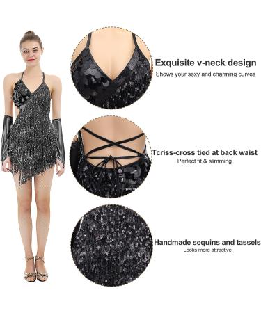 iMucci Black Latin Dance Dress with Paillette Tassel - Women's Samba Costumes Ballroom Dresses - Buy Online on SooperMarket.com