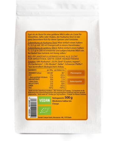Leepur Bio Turmeric Shot 500g - 100% Organic Curcuma & Ginger Drink Mix | High Curcumin 2200mg/100g | Natural Turmeric Supplement - Buy Online on SooperMarket.com