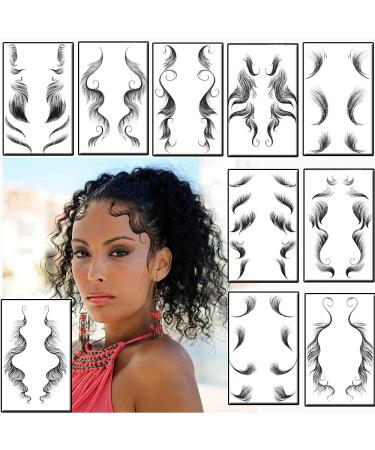Bangs Tattoo Sticker Set - Waterproof Fake Fringe Hair Edge Stickers for Women & Girls - Natural Fashion Look - 10 Styles - Novelty Wig Beauty DIY - Includes 10 Sheets of Temporary Tattoos - Buy Online on SooperMarket.com