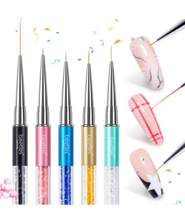 Beetles Nail Art Liner Brushes Nail Gel Polish Painting Nail Art Design Brush Pen Set Diamond application Rhinestone Handle Nail Dotting Painting Drawing Pen Sizes 5/7/9/11/20mm 5Pcs Liner Brushes 5pcs