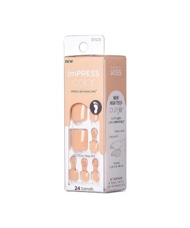 imPRESS Color Press-On Pedicure Fake Toenails Kit - Sweet Love Style, Dark Tan Square Shaped Nails with Prep Pad, Mini Nail File, Cuticle Stick - 24 Fake Nails - Buy Online on SooperMarket.com