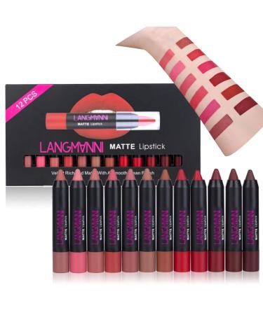 12 Colors Velvet Matte Lip Pencil Waterproof Long Lasting Lip Liner Sexy Durable Lipstick Pen Set Non-Stick Lipstick Set Lip Cosmetics with Gift Box