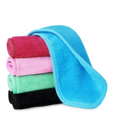 URAQT 5 Pack Face Cloths Make Up Remover Microfibre Face Wipes for Reusable Makeup Remover Cloth Washable Ultra Soft Facial Cleansing Wipe Cloths (Blue/Rose/Red Black/Pink/Green) 5pcs-multi-colored