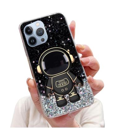 Tivenfezk Nadoli for iPhone 15 Pro Max astronaut Hidden Stand Shell caricature glitter stand soft silicone bling transparent protective cover iphone 15 per max black