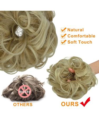 OMGREAT 2PCS Thick Updo Messy Hair Buns Curly Wavy Ponytail Extensions Ash Blonde Mix Bleach Blonde - Buy Online on SooperMarket.com