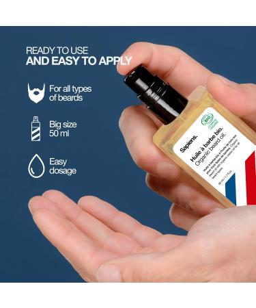 Sapiens Barbershop Beard Oil 50ml - Cosmos Organic Certified Beard Growth Oil - Natural Oils for Moisturizing and Promoting Growth - Made in France - Buy Online on SooperMarket.com
