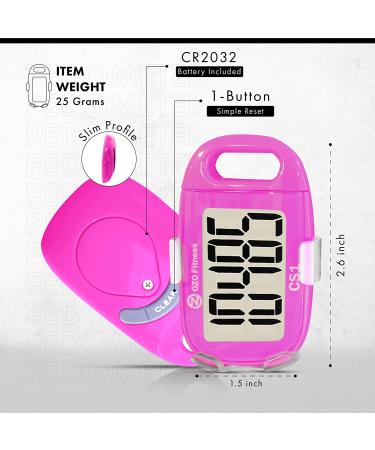 OZO Fitness CS1 Pink Easy Pedometer - Large Display Step Counter for Walking with Clip and Lanyard - Buy Online on SooperMarket.com