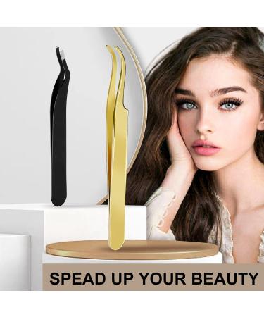Eyelash Applicator - Rust-Free Eyelash Tweezers for Easy Application | Golden Eyelash Pliers with Brush - 1 PC for Artificial Eyelashes - Buy Online on SooperMarket.com
